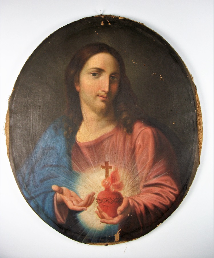 Oval Oil on Canvas depicting the  Sacred Heart of Jesus